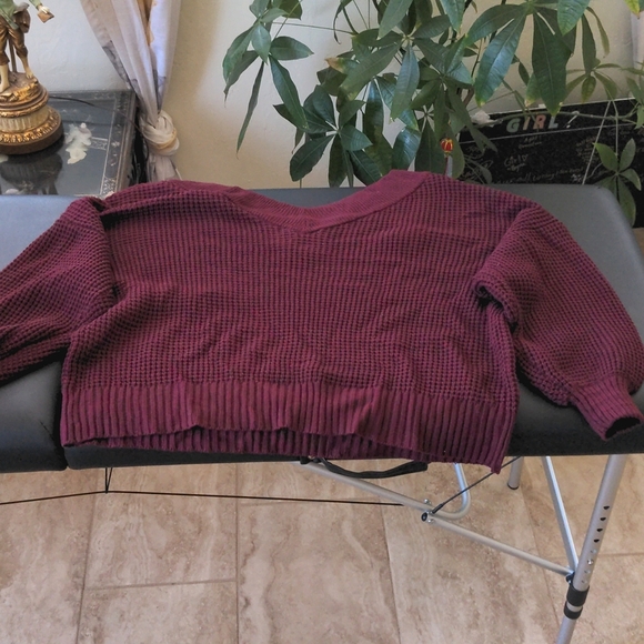 Zenana Plus Size Red Cable Knit Sweater - Picture 2 of 3